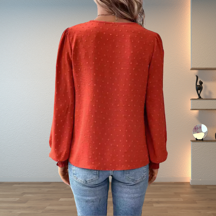 Lace Blouse with V-Neckline and Puff Sleeves for Women
