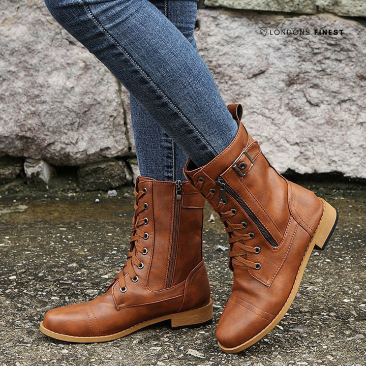 Lace Up Combat Boots with Buckle Strap for Women