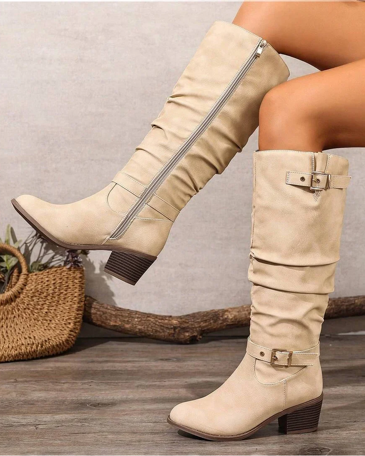 Beige knee high boots - Elma Boutique