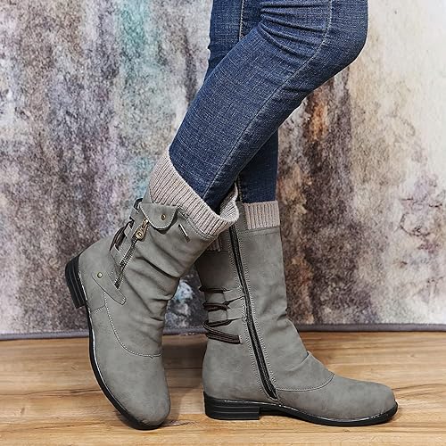 Gray mid calf boots - Elma Boutique