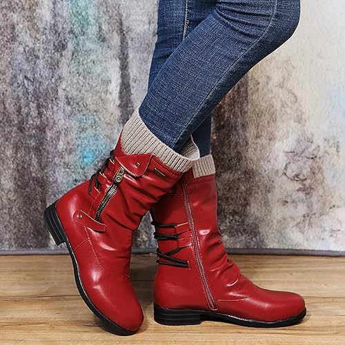 Red mid calf boots - Elma Boutique