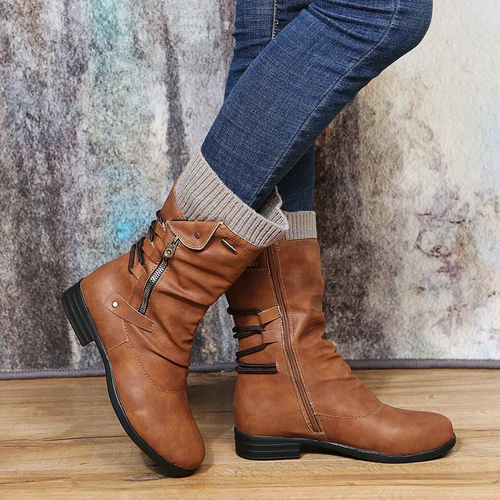 Brown mid calf boots - Elma Boutique