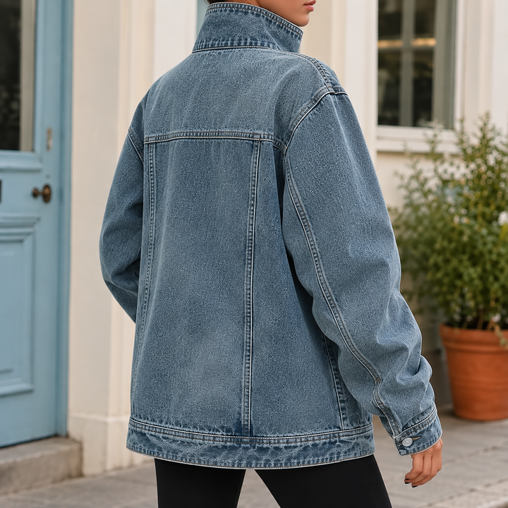 Blue denim jacket worn - Elma Boutique