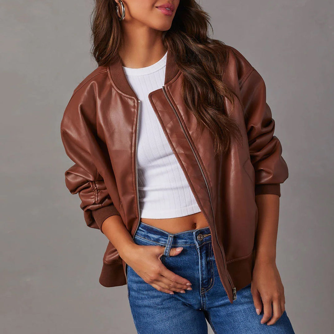 Faux leather bomber jacket detail - Elma Boutique