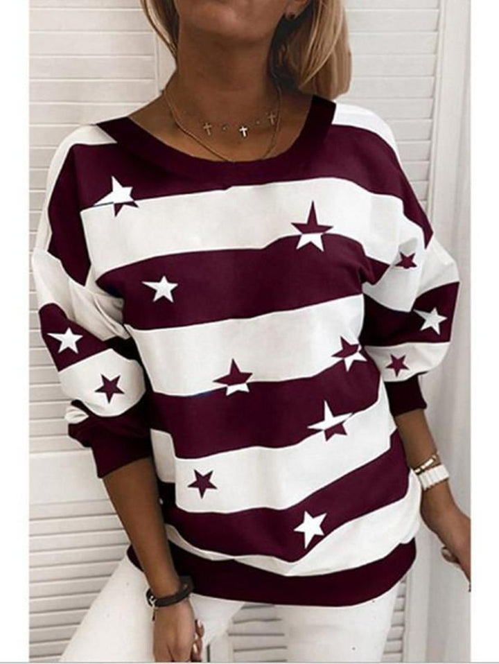Relaxed Fit Striped Sweatshirt with Star Print for Women
