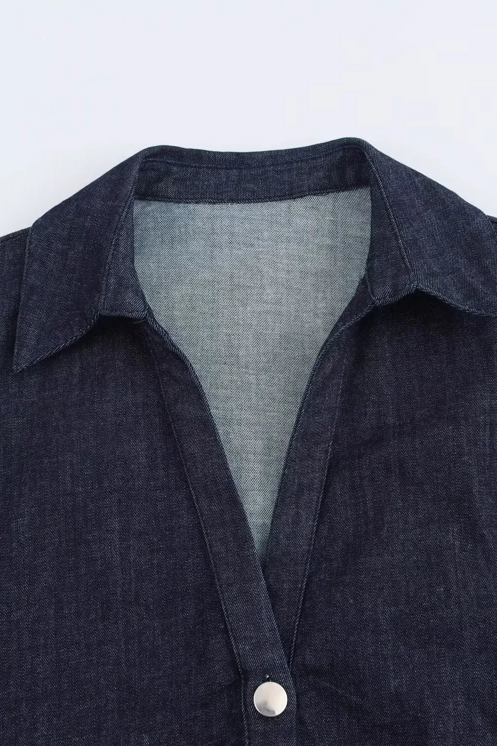 Denim Midi Dress with Lapel and Side Zipper Slim Fit Spring