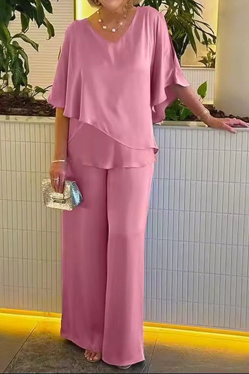 Two Piece Set with Tailored Top and Wide Leg Trousers