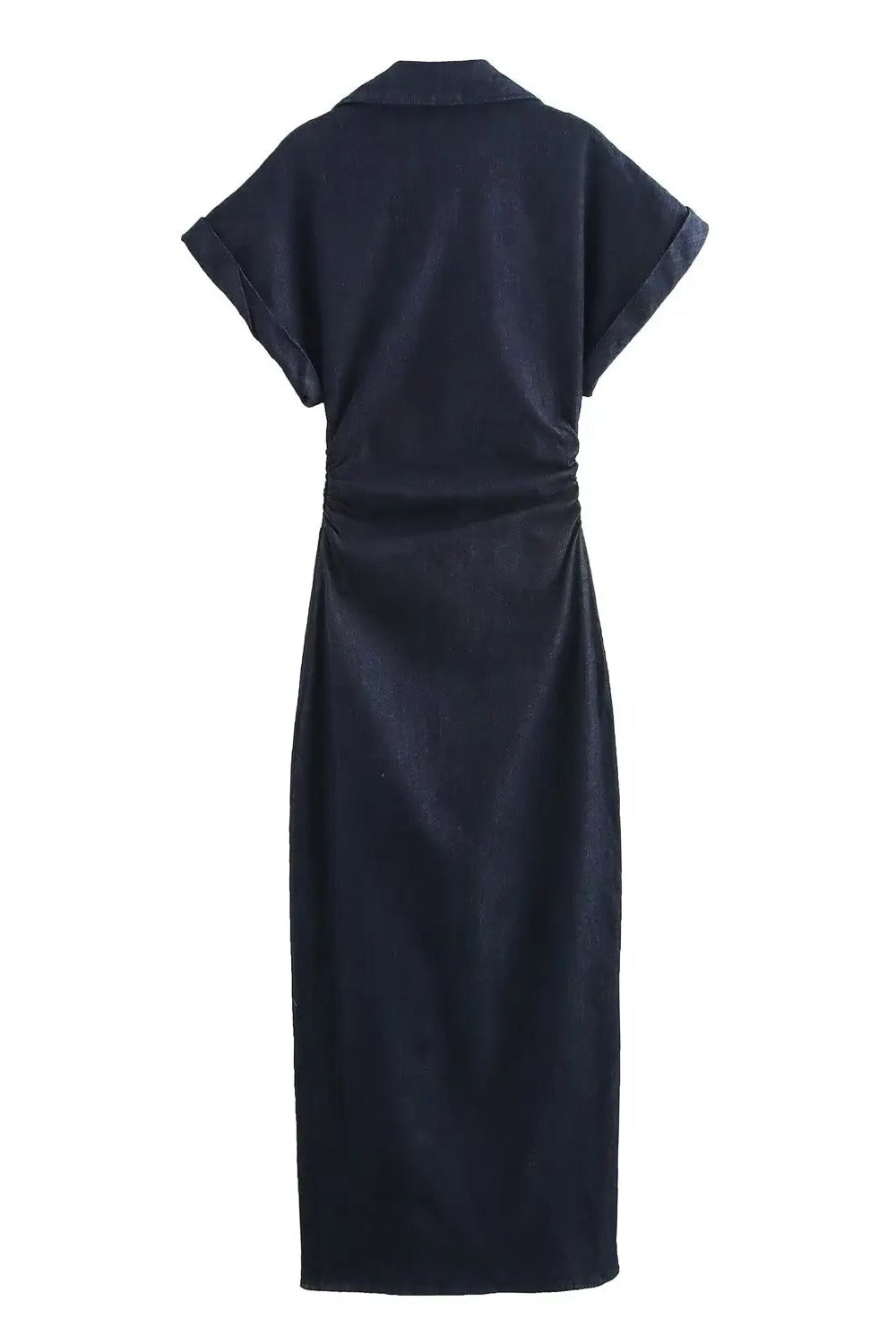 Denim Midi Dress with Lapel and Side Zipper Slim Fit Spring