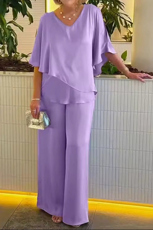 Two Piece Set with Tailored Top and Wide Leg Trousers