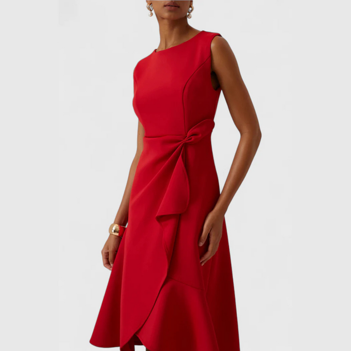 Ruffle Wrap Midi Dress with Sleeveless Design