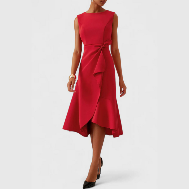 Ruffle Wrap Midi Dress with Sleeveless Design