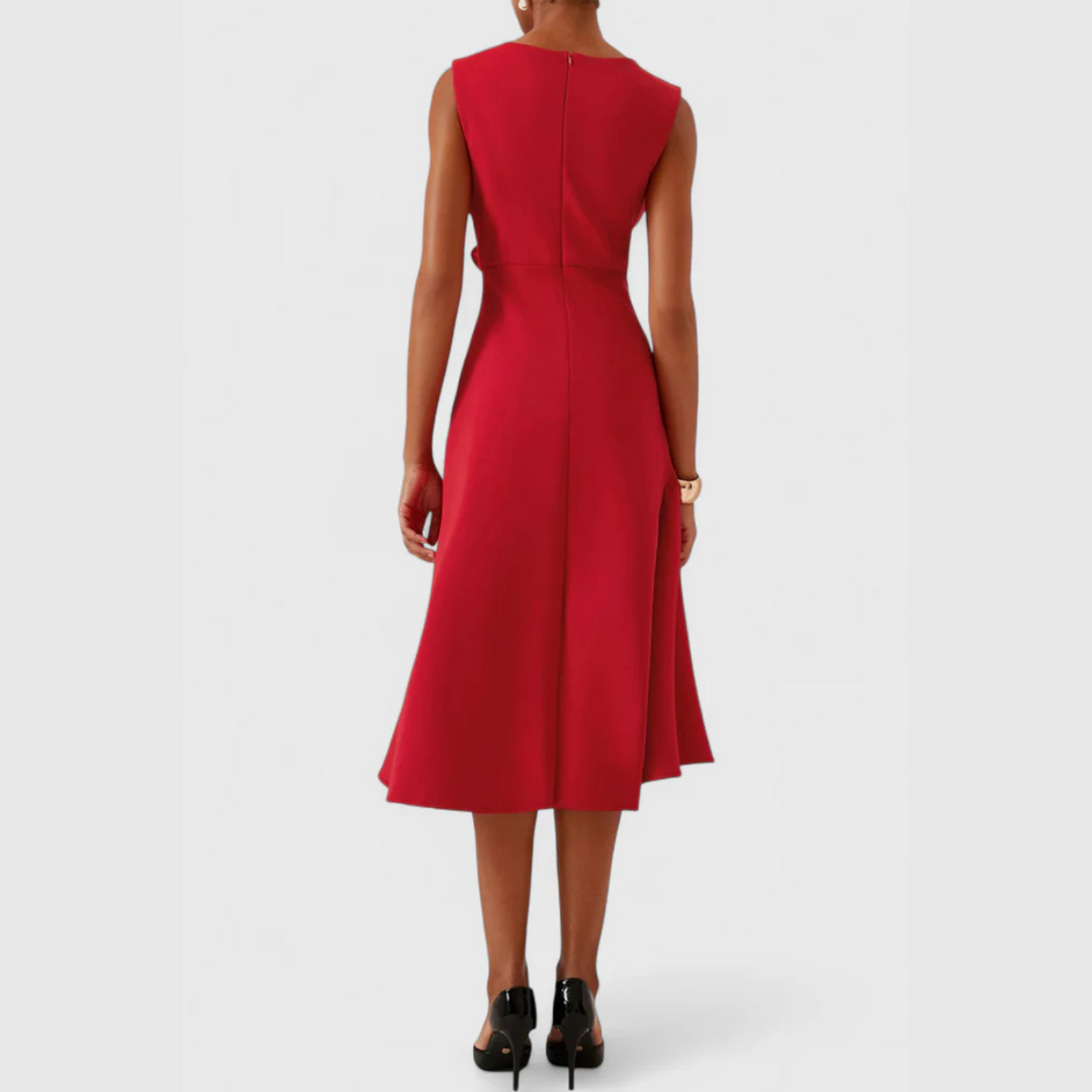 Ruffle Wrap Midi Dress with Sleeveless Design
