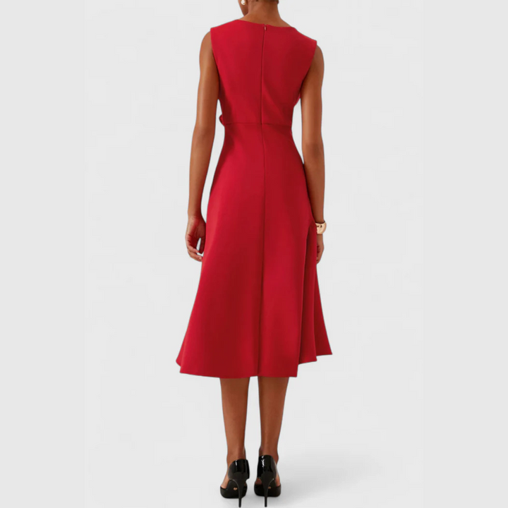 Ruffle Wrap Midi Dress with Sleeveless Design