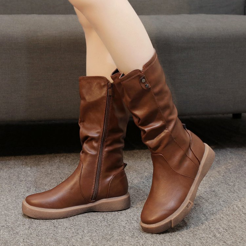 Slouchy Mid Calf Boots with Chunky Flat Sole for Women