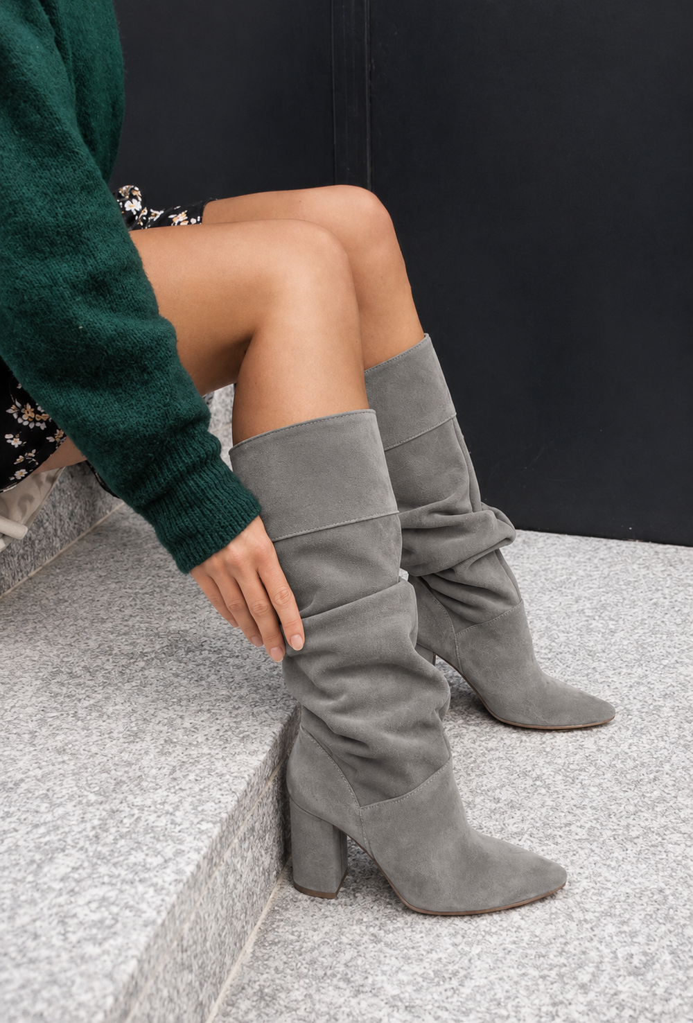 Gray knee high boots - Elma Boutique