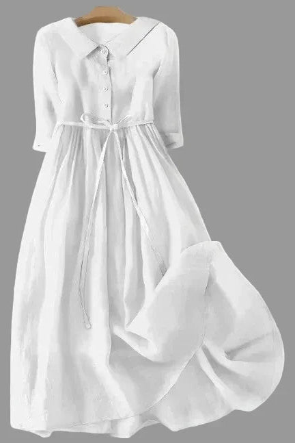 Margot - Cotton Linen Mid Sleeve Dress