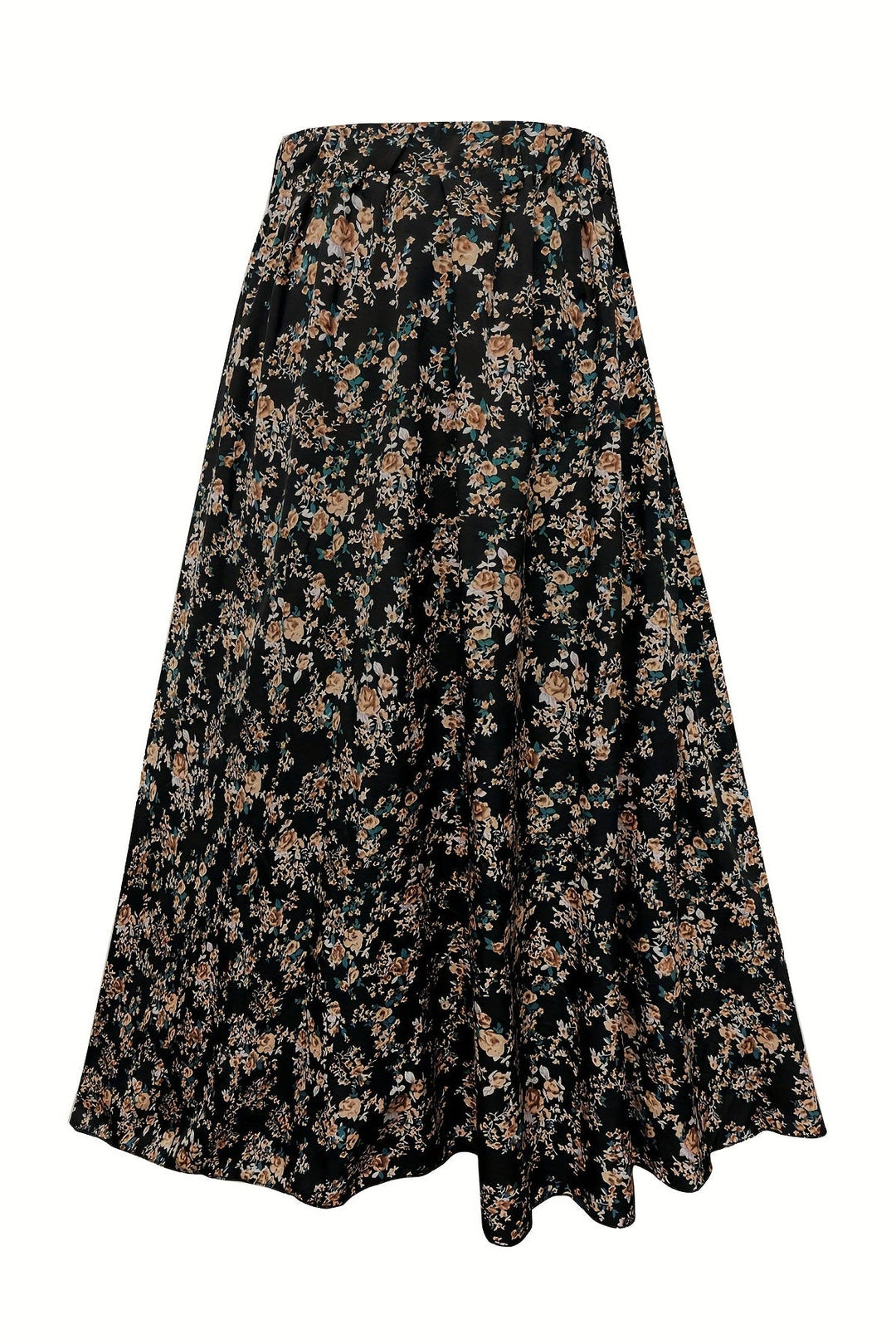 Floral Print Plus Size Flared Skirt with Stretch Waist for Everyday Wear