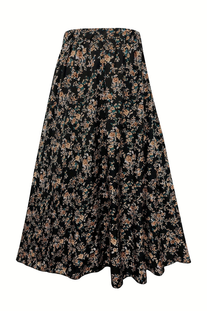 Floral Print Plus Size Flared Skirt with Stretch Waist for Everyday Wear