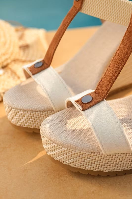 Buckle Wedge Sandals with Platform Sole and Open Toe for Women