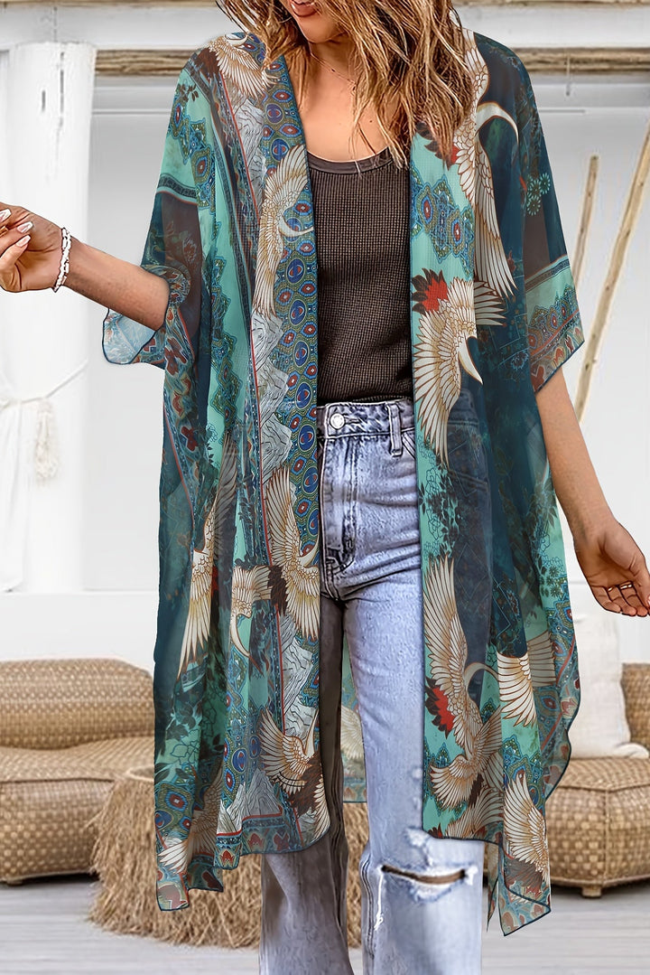 Plus Size Kimono Cardigan with Open Front and Side Slits for Women