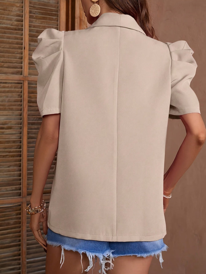 Lantern Sleeve Blazer with Single Button and Faux Pocket for Women