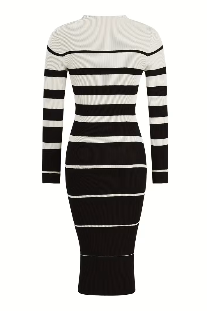 Striped Sweater Maxi Dress with Round Neck and Slim Fit for Fall