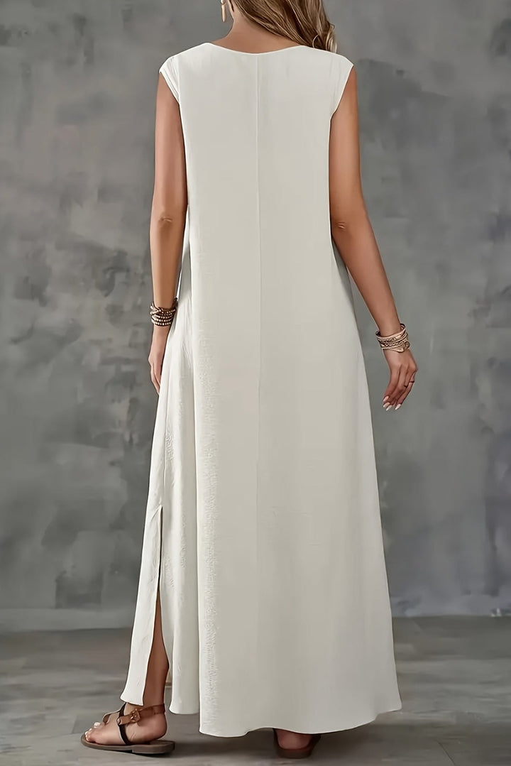 V Neck Sleeveless Maxi Dress with A Line Cut for Summer Events