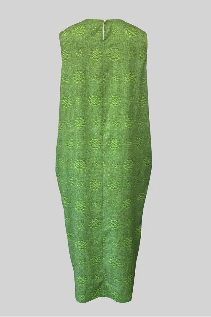 Sleeveless Dress with Embroidery Detail and V Neck