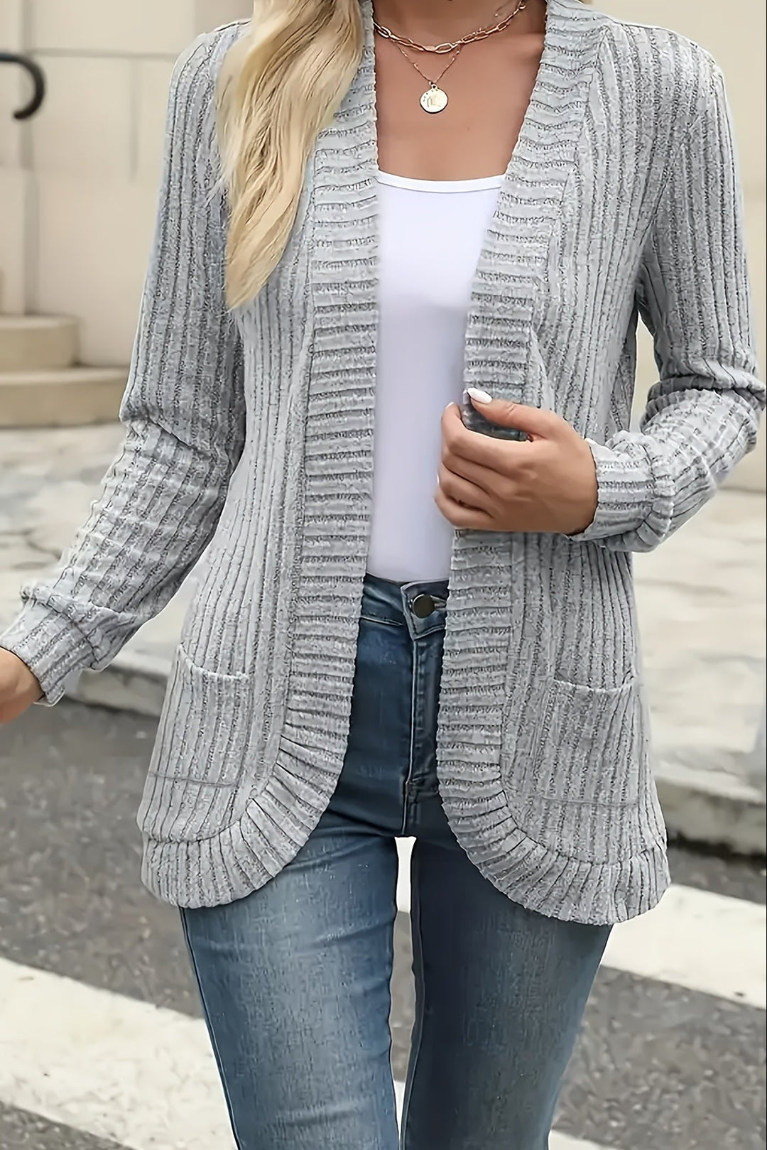 Open Front Cardigan Sweater with Long Sleeves for Women