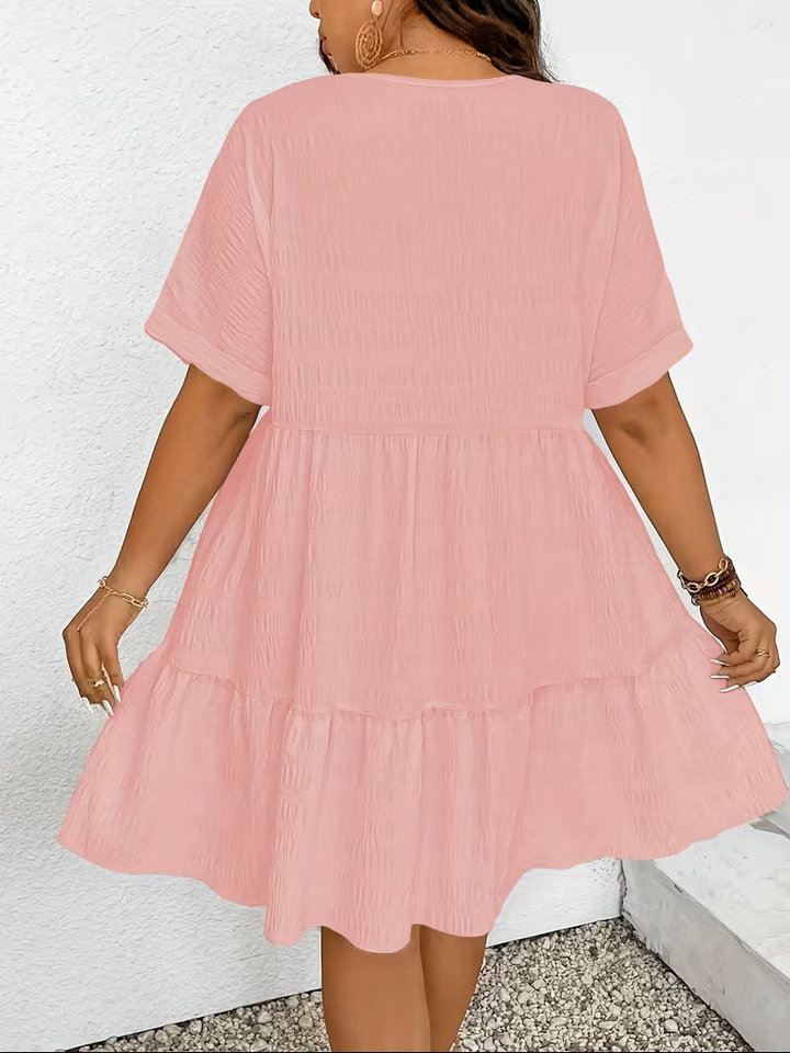 Batwing Sleeve Plus Size Babydoll Midi Dress with V Neck for Summer