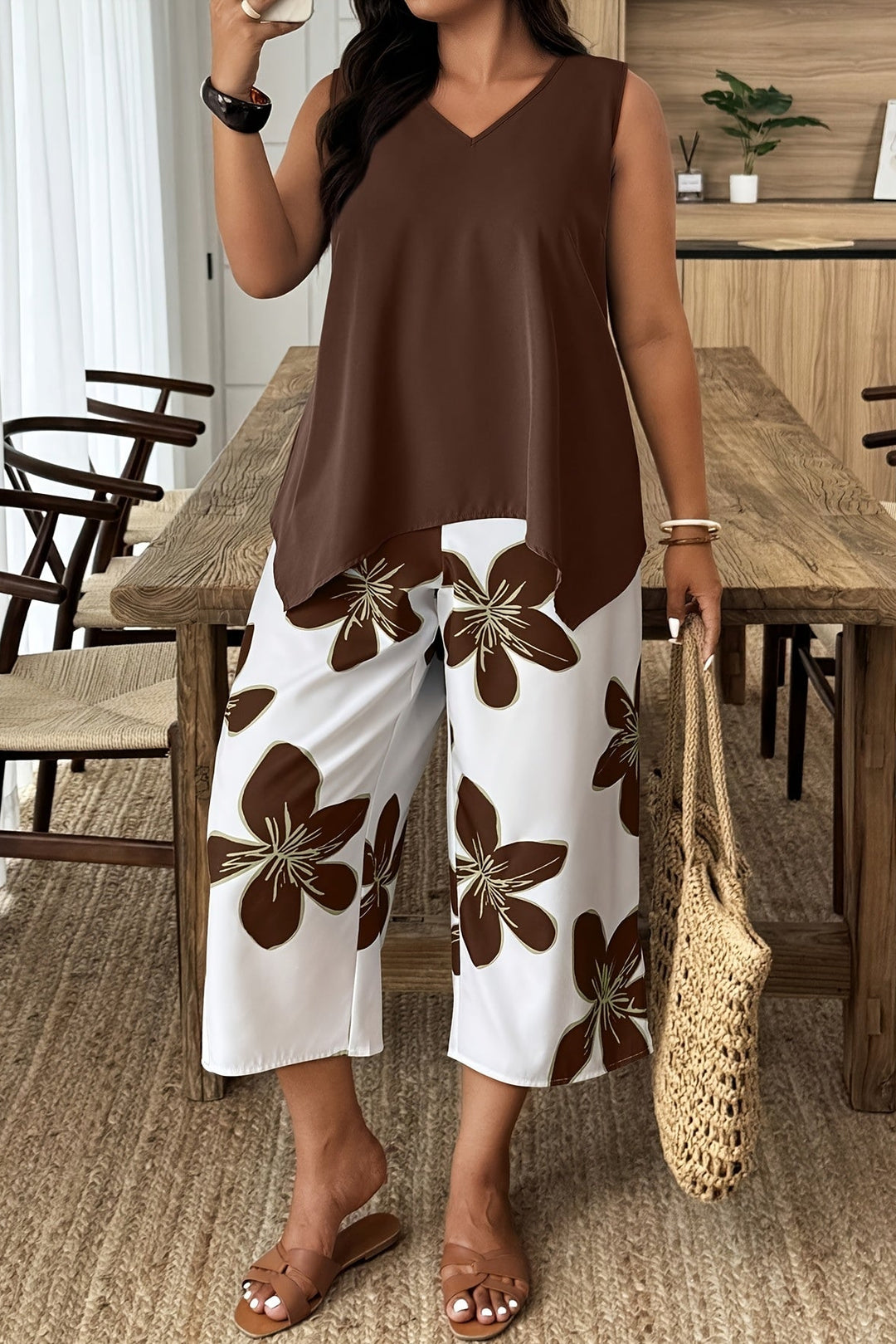 Floral Print Strapless Top and Shorts Set for Plus Size Women