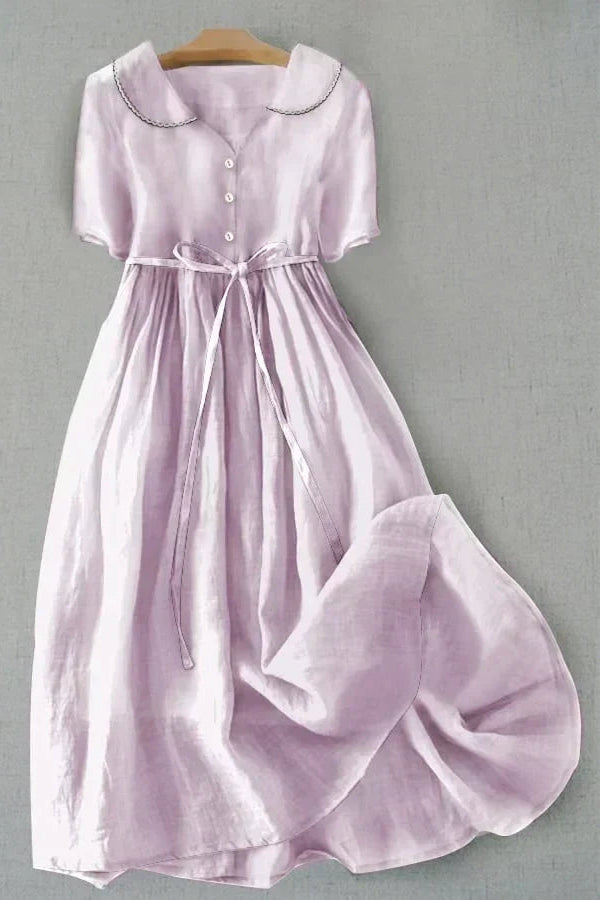 Elodie - Cotton Linen Lace Up Dress