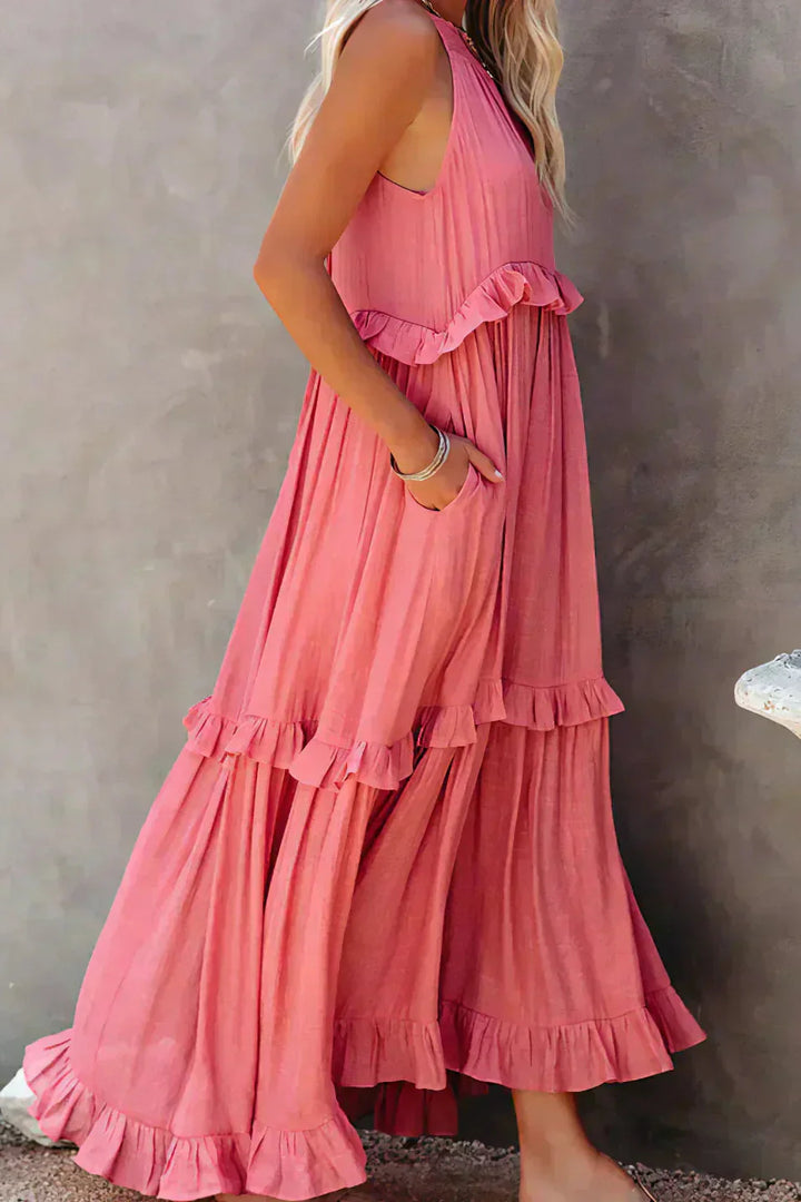 Elegant Sleeveless Dress with Ruffles detail view
