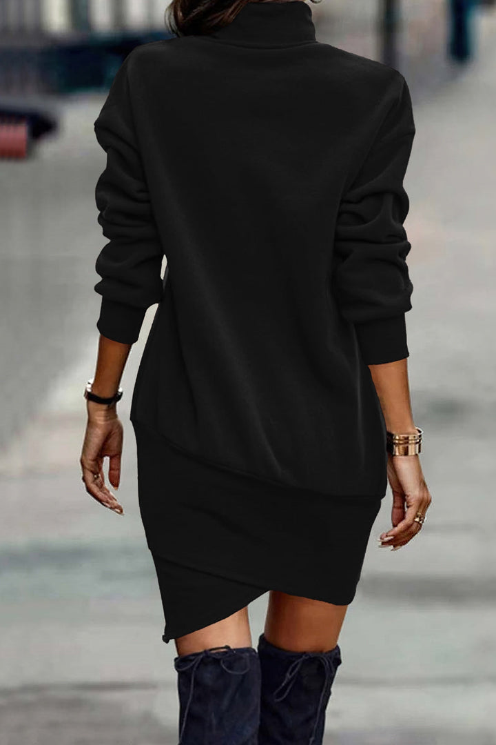 Fleece Lined Midi Dress with High Neck and Long Sleeves