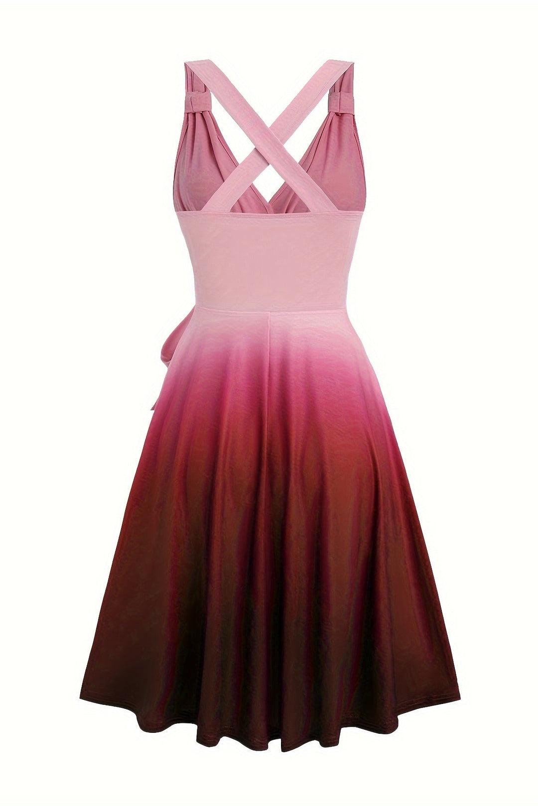Gradient Print A Line Dress with V Neck and Ruched Bust
