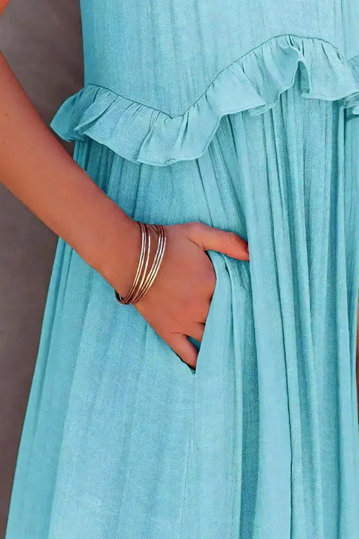 Elegant Sleeveless Dress with Ruffles detail view