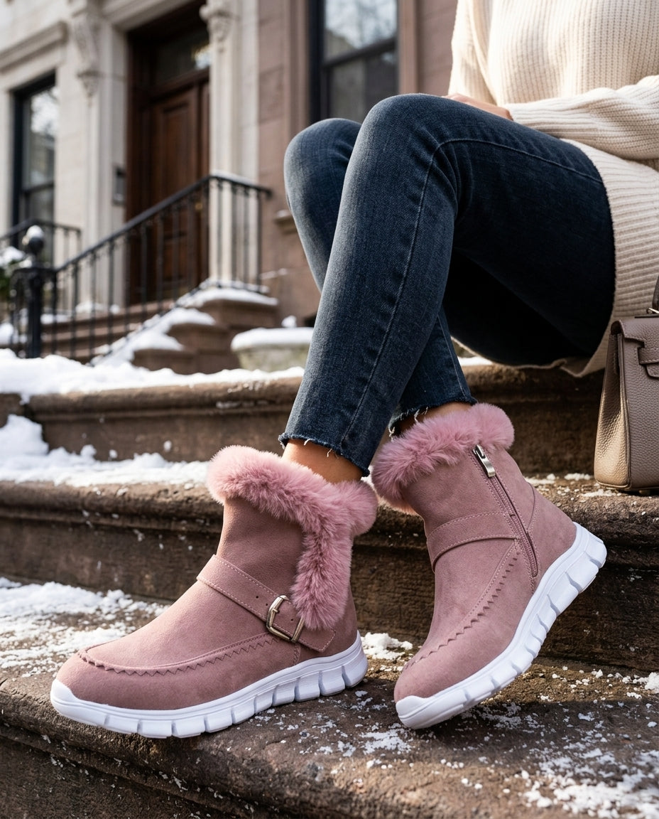 Women's Faux Fur Cuff Slip On Ankle Boots - Elma Boutique