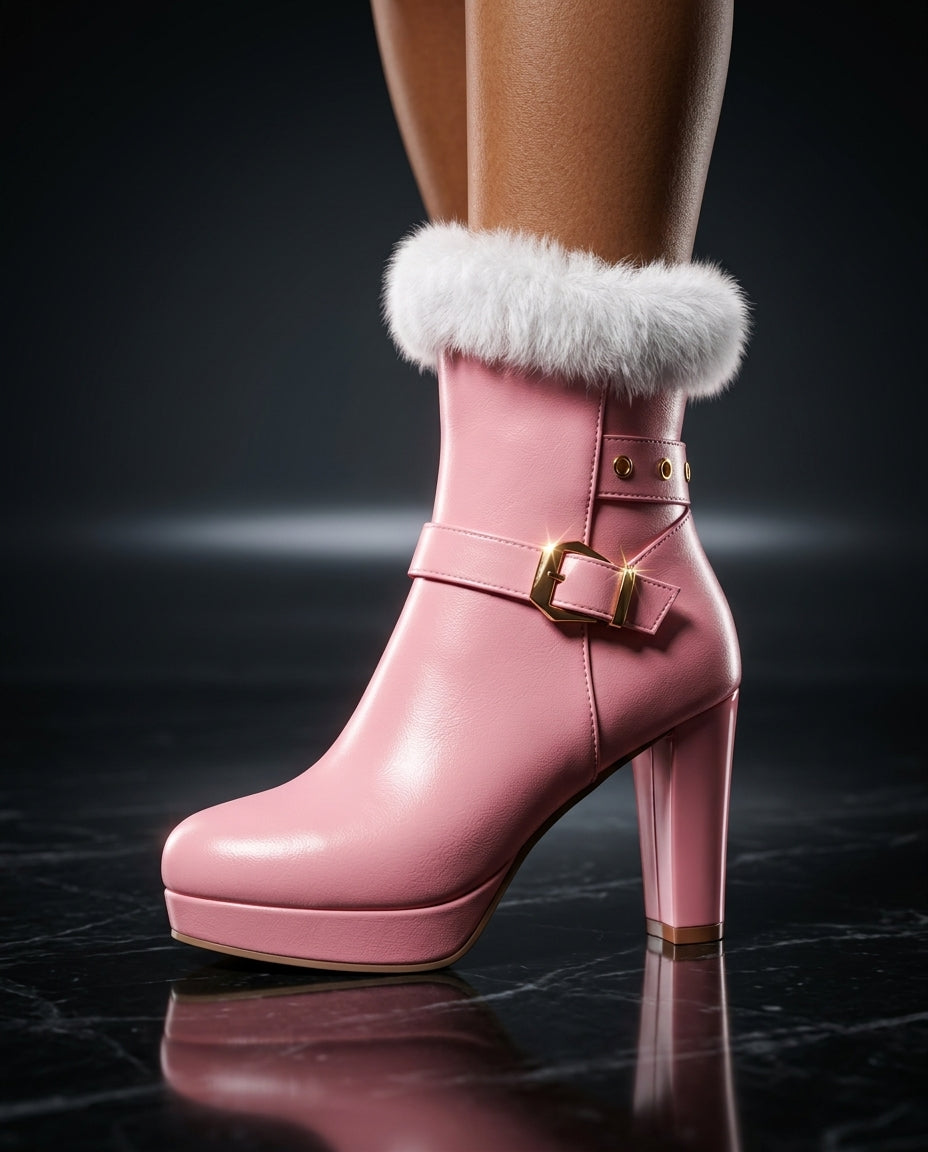 Women's Winter Faux Fur Trim Ankle Boots - Elma Boutique