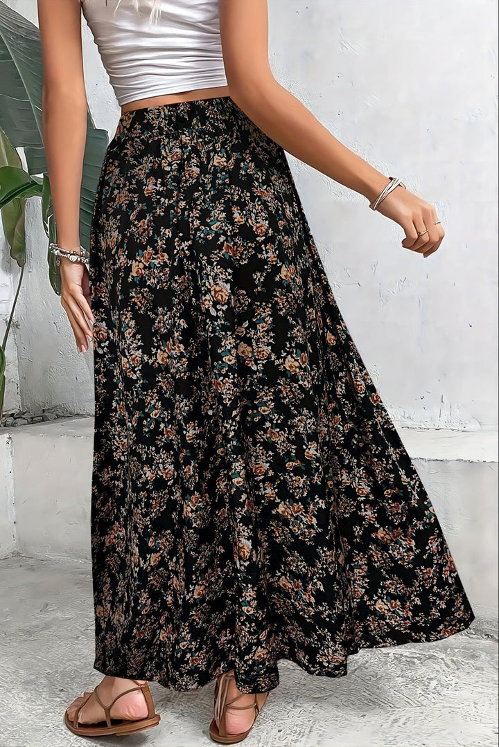 Floral Print Plus Size Flared Skirt with Stretch Waist for Everyday Wear
