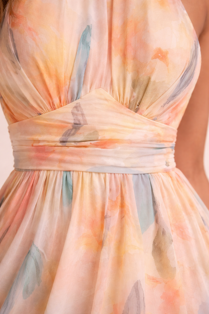 Halter Neck Maxi Dress Peach