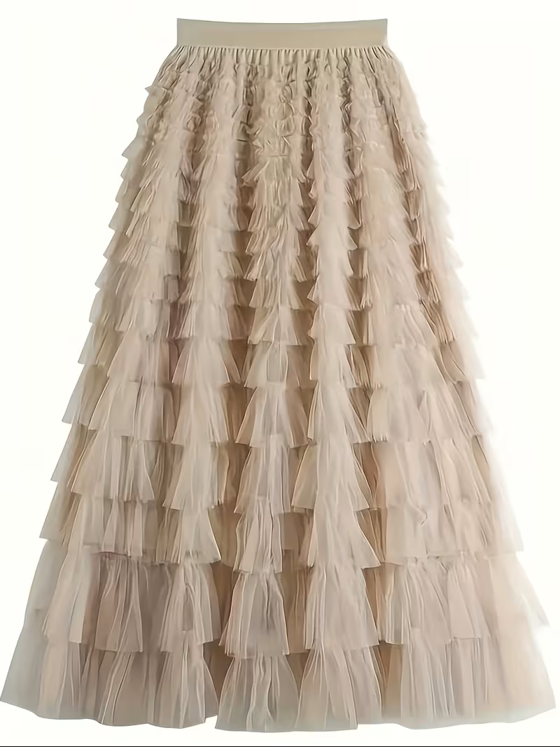 Layered Mesh Plus Size Skirt with Tiered Design for Party and Casual Wear