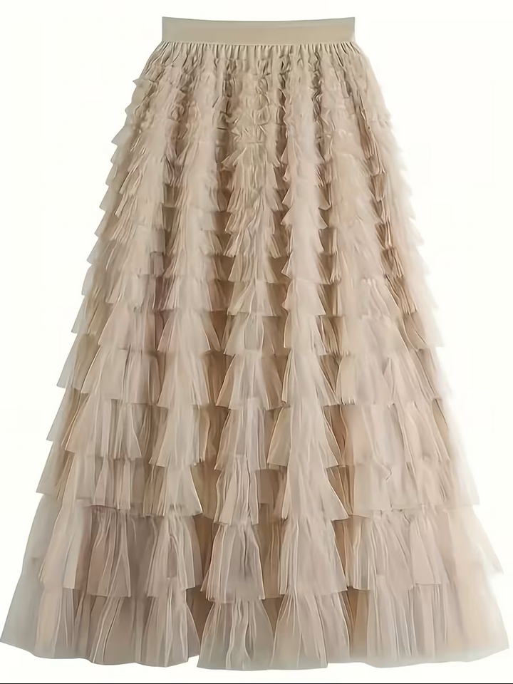 Layered Mesh Plus Size Skirt with Tiered Design for Party and Casual Wear