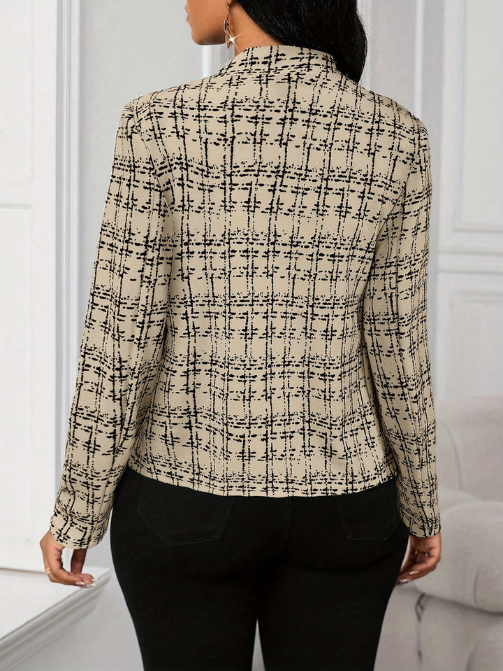 Plaid Blazer with a Structured Stand Collar for Women