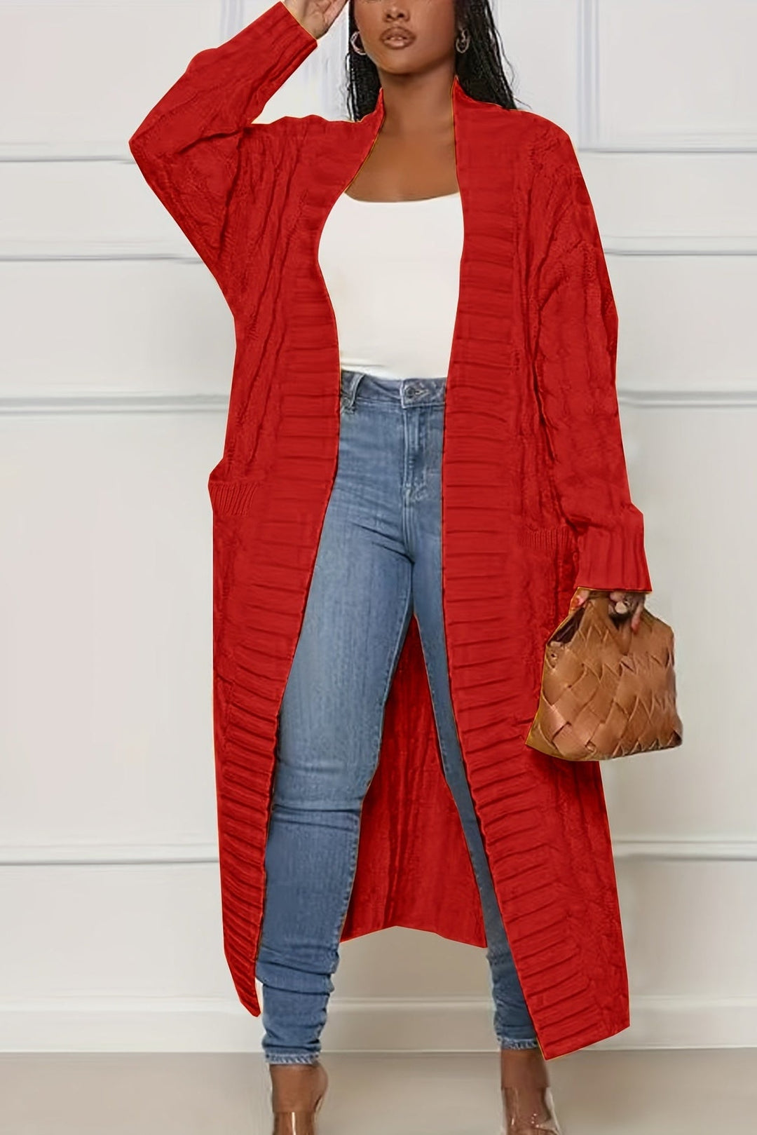 Asymmetrical Knit Plus Size Coat with V Neck for Fall and Winter