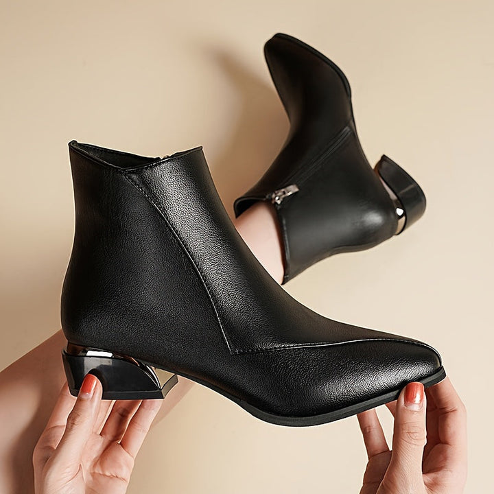 Side Zip Ankle Boots with Chunky Low Heel for Women