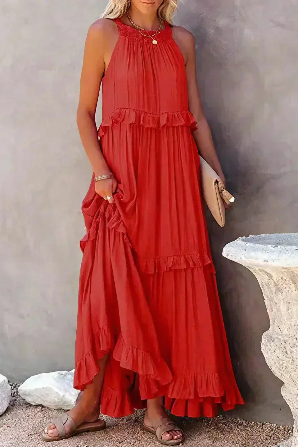 Elegant Sleeveless Dress with Ruffles detail view