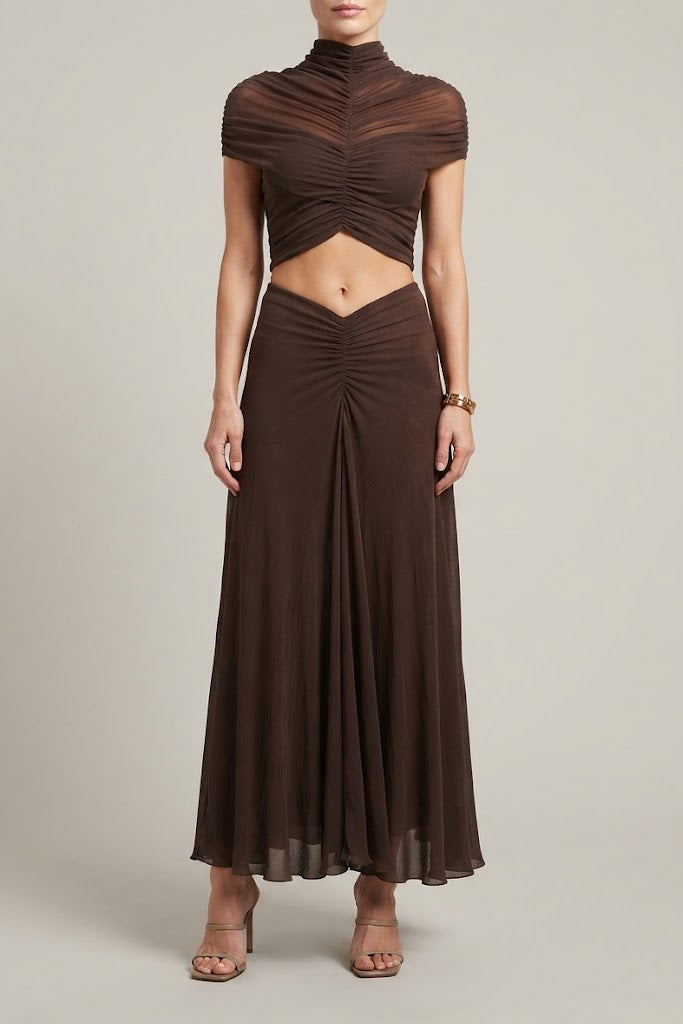 Hollow Out Bodycon Maxi Dress with Ruched High Waist