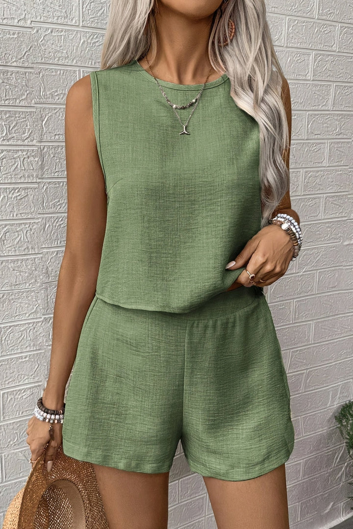 Tank Top and Shorts Two Piece Set with Button Detail for Women