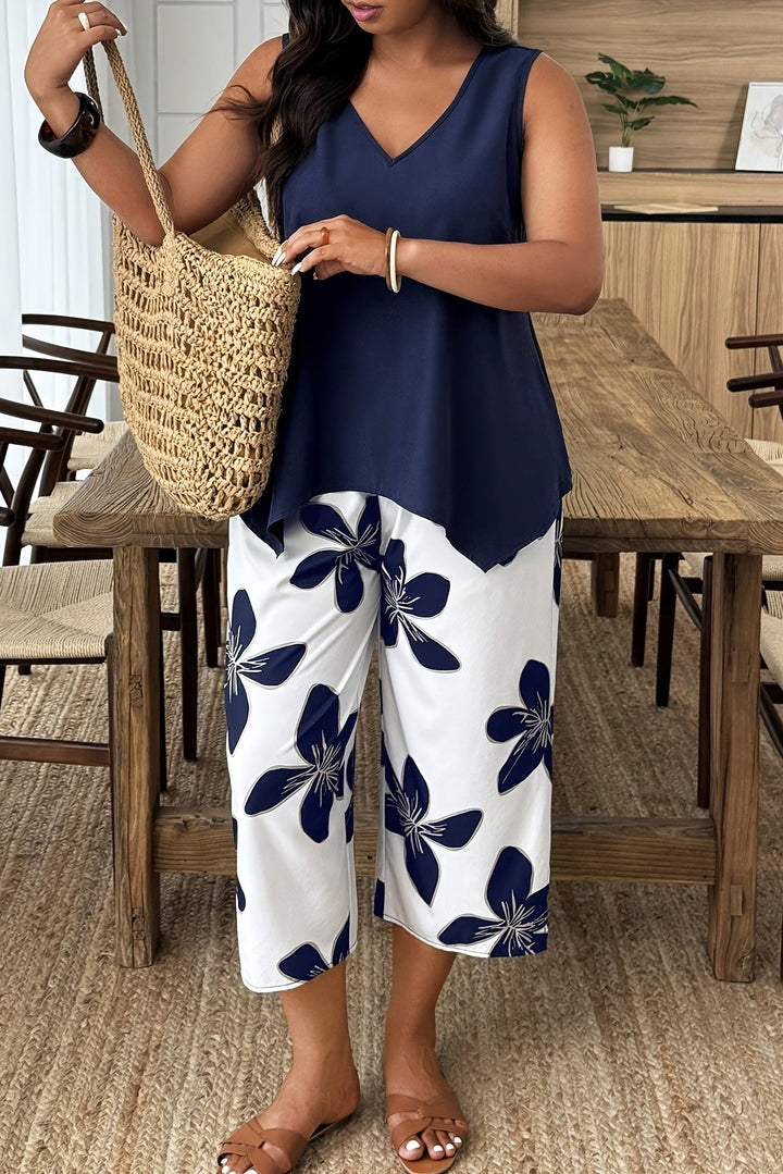 Floral Print Strapless Top and Shorts Set for Plus Size Women