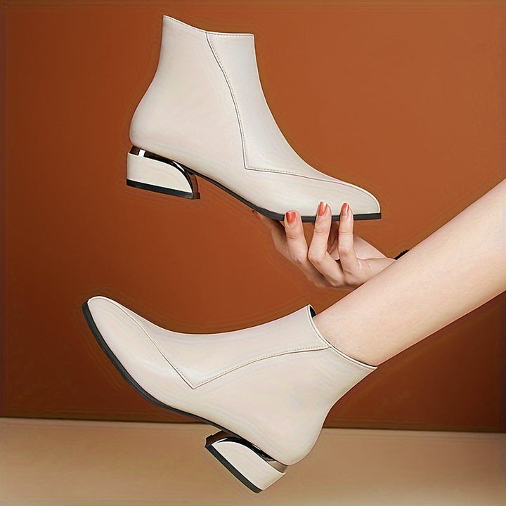 Side Zip Ankle Boots with Chunky Low Heel for Women